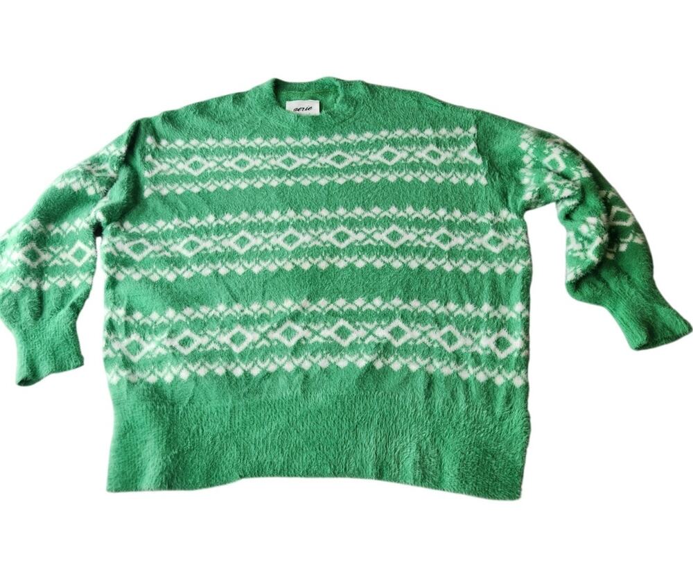 Aerie Green Fair Isle Fizzy Tunic Sweater Women's Medium Oversized